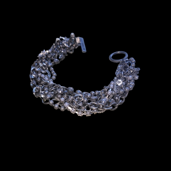 Multi-Strand Rhinestone Chain Bracelet Silver Tone American Eagle - Picture 2 of 2